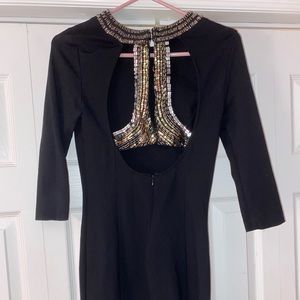 Gorgeous beaded black dress, 3/4 length sleeves
